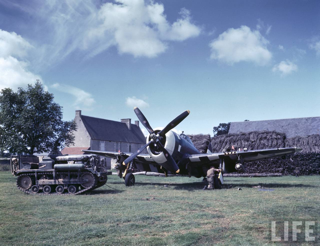Ninth Air Force P-47 at an airfield in France, 1944 (Life)