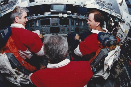 On Flight Day 9, Sid, Chili, and Rich ran through our flight control system checkout on Endeavour's flight deck.  NASA STS059-12-035.