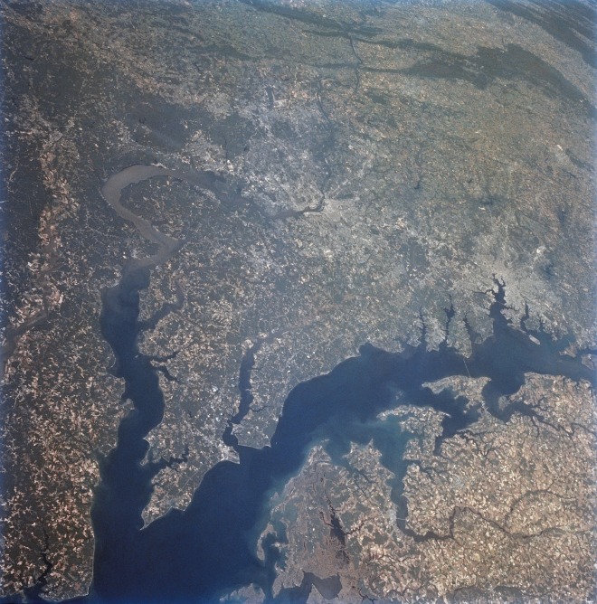 From the wetlands in Maryland to the nation's capital and onto Baltimore, this 70mm photograph from the Space Shuttle Endeavour shows some details of the historic Chesapeake Bay and Potomac River area. With the rather low altitude of Endeavour at 115 nautical miles, features as small as Kennedy Memorial Stadium and Andrews Air Force Base are clearly seen. (NASA STS068-234-044 ) 